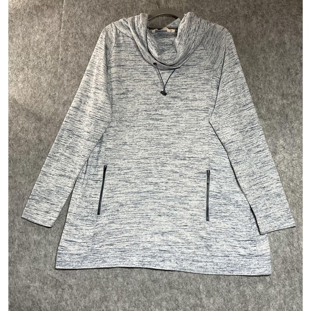 Soft Surroundings Sweater Tunic Womens XL Blue Gray Cowl Neck Zip Pockets Knit